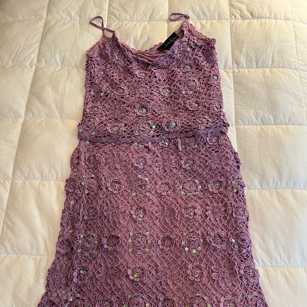 Nicole Miller Lavender Crocheted Cocktail Dress